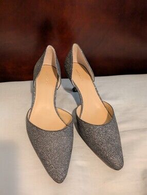 Ann Taylor Shimmery Silver Kitten Heels (Sz 9.5)
